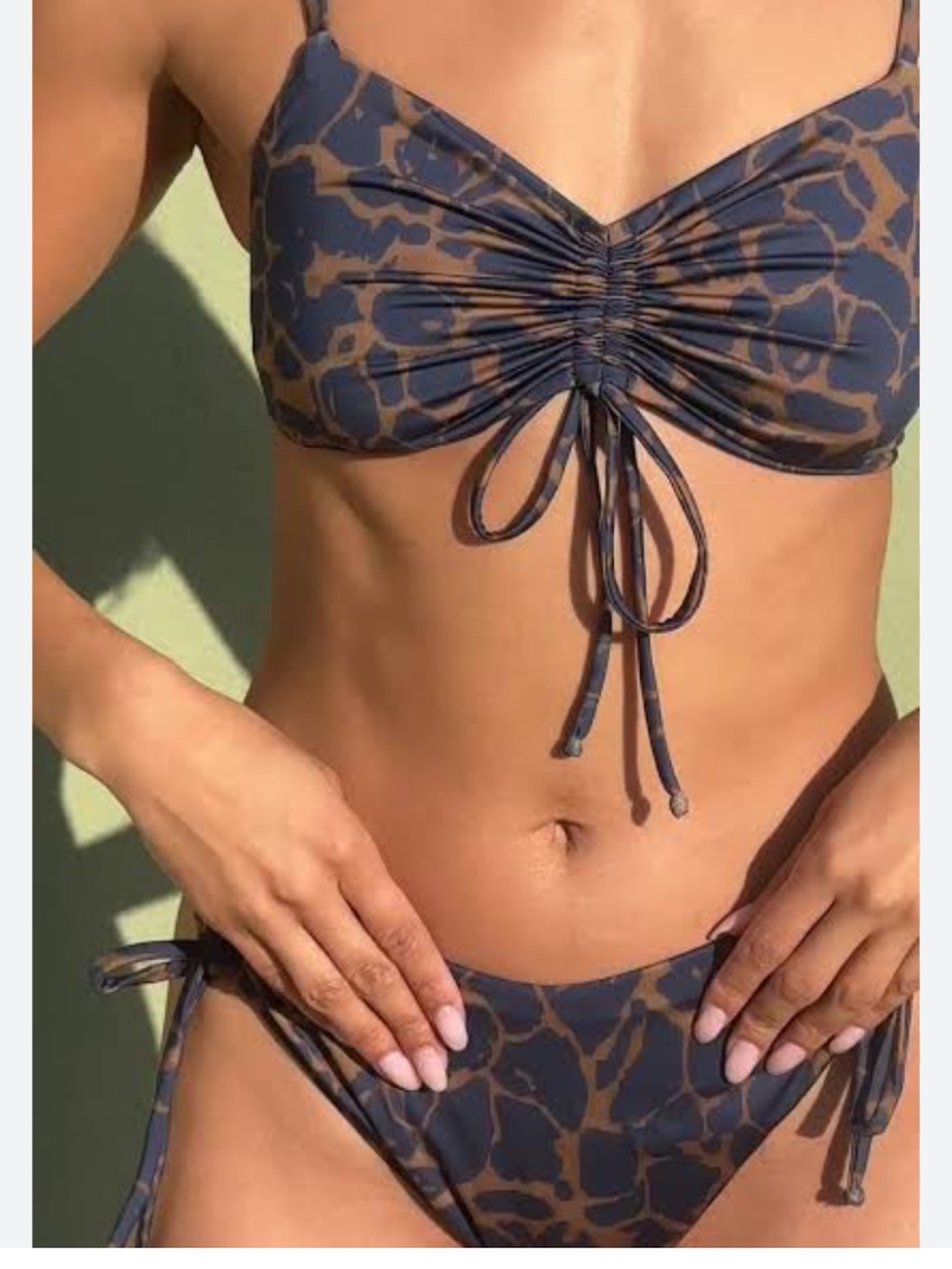 KITTY AND VIBE Drawstring Animal-Print Bikini Set in Brown/Navy size 4X and 4X2